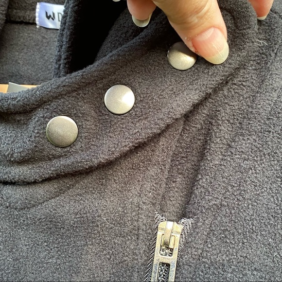 Black Fitted Fleece Moto Jacket with Hood Size Large Soft Biker Jacket - Picture 4 of 8